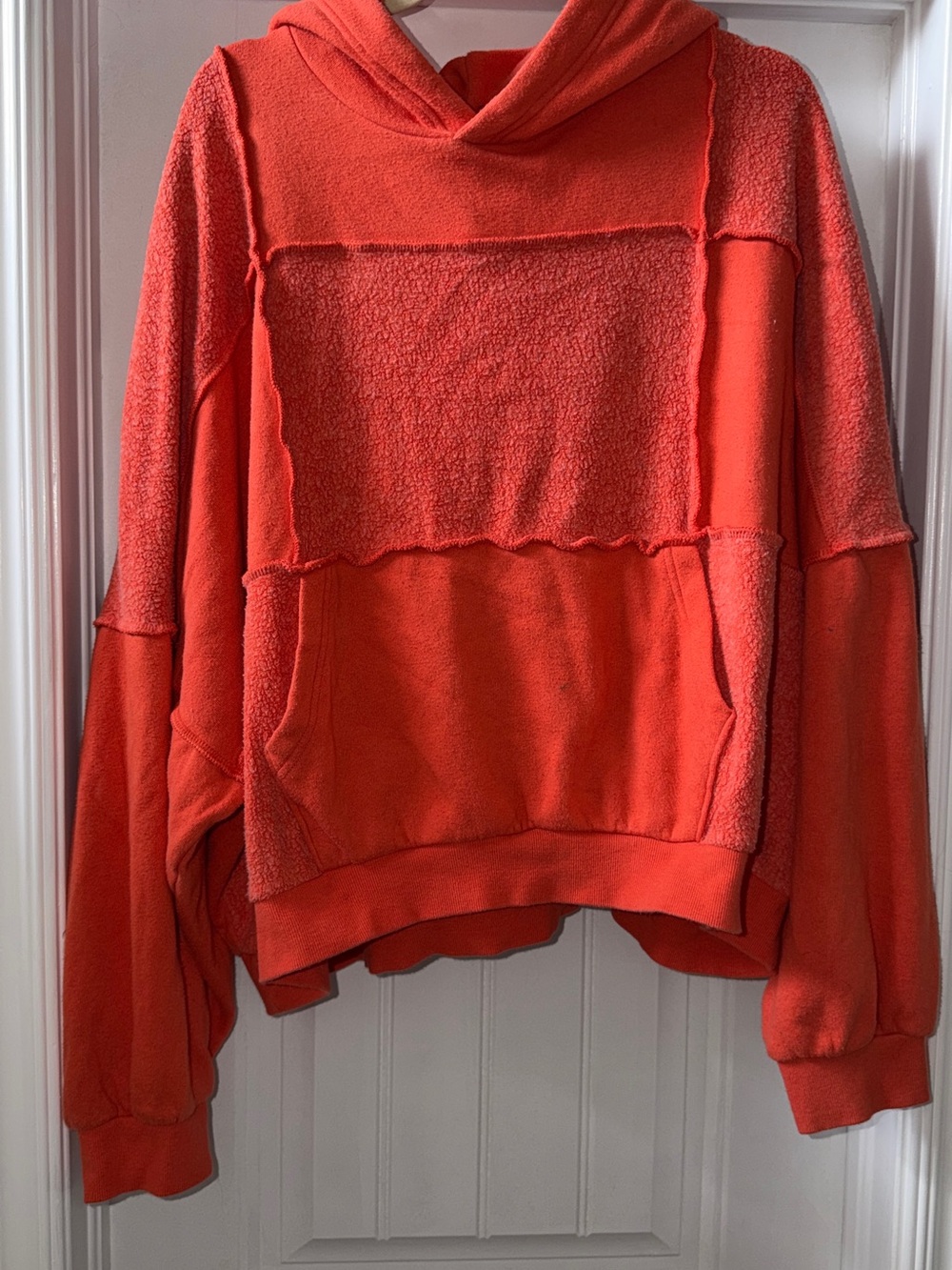 aerie Orange Patchwork Hooded Pullover Sweatshirt